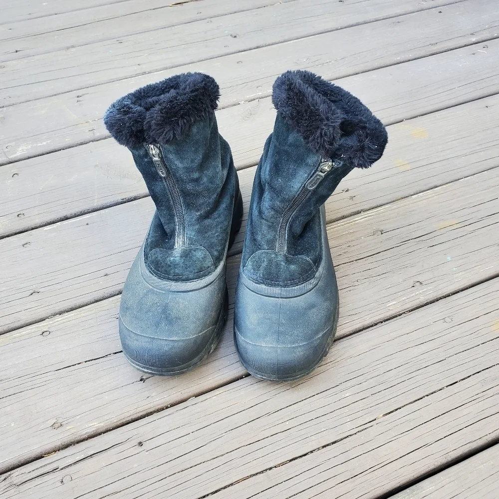 Sorel Snow Angel Black Suede Leather Faux Fur‎ Zip Snow Winter Duck Boots 9.5